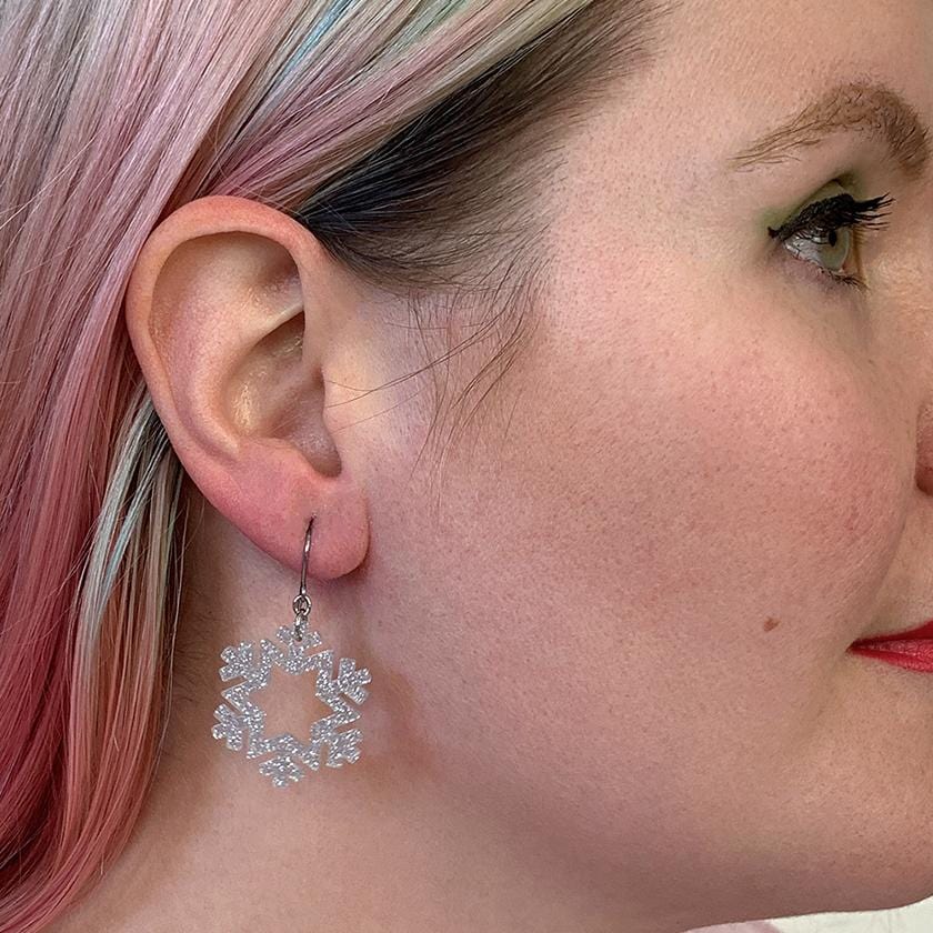 Erstwilder Essentials Snowflake - Glitter Resin Drop Earring - Silver EE1030-SG7200