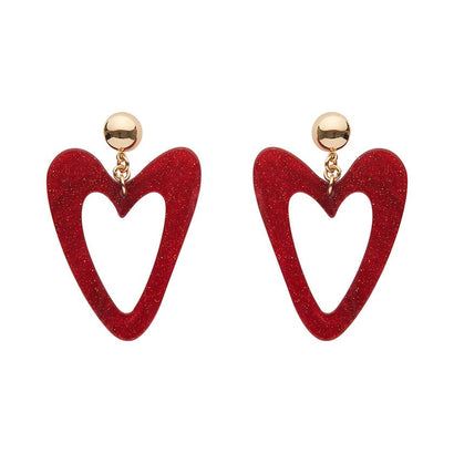 Erstwilder Essentials Statement Glitter Ripple Resin Heart Drop Earrings - Red AK1EE03