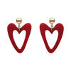Statement Glitter Ripple Resin Heart Drop Earrings - Red