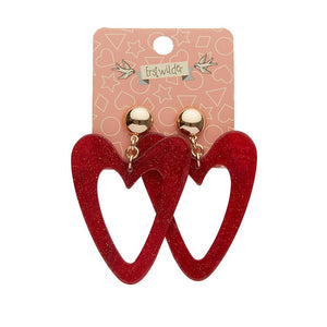 Erstwilder Essentials Statement Glitter Ripple Resin Heart Drop Earrings - Red AK1EE03