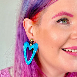Erstwilder Essentials Statement Glitter Ripple Heart Drop Earrings - Aqua AK1EE01