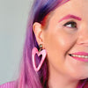 Statement Marble Resin Heart Drop Earrings - Pink