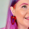 Statement Glitter Ripple Resin Heart Drop Earrings - Red