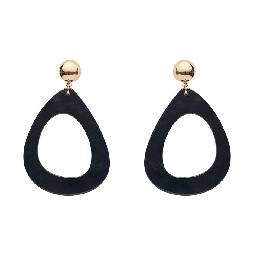 Statement Ripple Resin Tear Drop Earrings Black Erstwilder