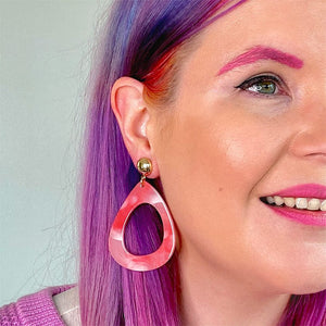 Erstwilder Essentials Statement Marble Resin Tear Drop Earrings - Coral AK1EE06