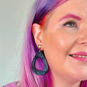 Erstwilder Essentials Statement Ripple Resin Tear Drop Earrings - Black AK1EE08