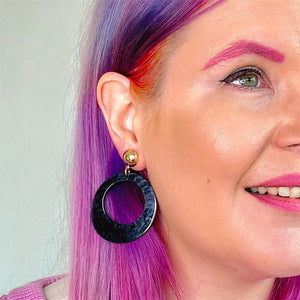 Erstwilder Essentials Statement Ripple Resin Circle Drop Earrings - Black AK1EE12