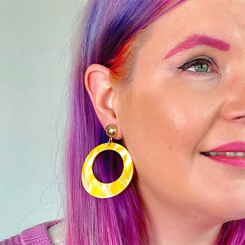 Erstwilder Essentials Statement Marble Resin Circle Drop Earrings - Yellow AK1EE11