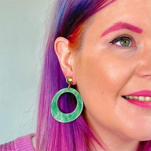 Erstwilder Essentials Statement Marble Resin Circle Drop Earrings - Green AK1EE10