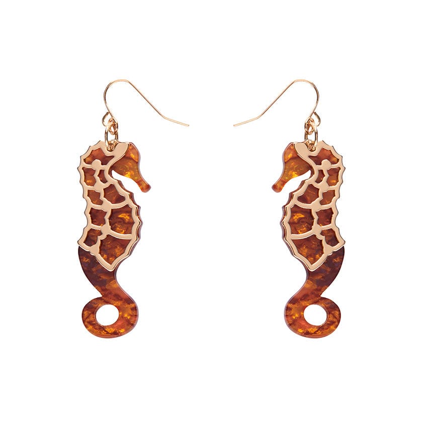 Seahorse Textured Resin Drop Earrings - Orange  -  Erstwilder  -  Quirky Resin and Enamel Accessories