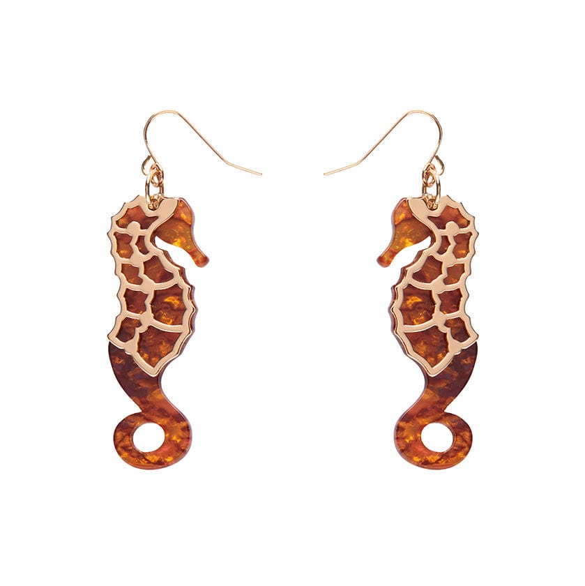 Seahorse Textured Resin Drop Earrings - Orange  -  Erstwilder  -  Quirky Resin and Enamel Accessories