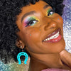 Horseshoe Glitter Resin Drop Earrings - Blue