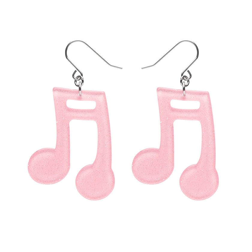 Musical Note Glitter Resin Drop Earrings - Pink  -  Erstwilder  -  Quirky Resin and Enamel Accessories