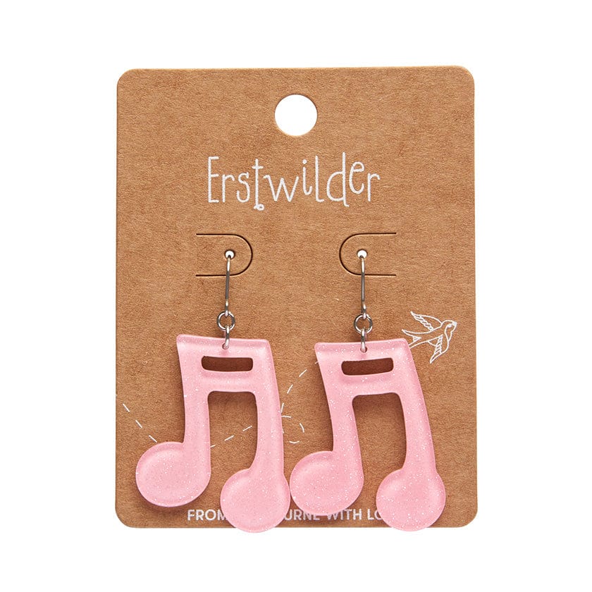Musical Note Glitter Resin Drop Earrings - Pink  -  Erstwilder  -  Quirky Resin and Enamel Accessories