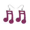 Musical Note Glitter Resin Drop Earrings - Fuchsia