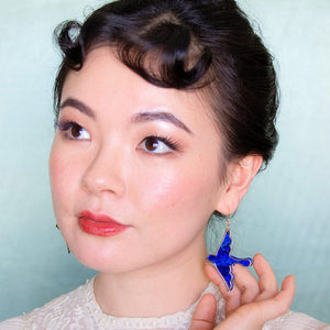 Swallow Ripple Glitter Resin Drop Earrings - Blue  -  Erstwilder  -  Quirky Resin and Enamel Accessories