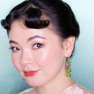 Seahorse Textured Resin Drop Earrings - Green  -  Erstwilder  -  Quirky Resin and Enamel Accessories