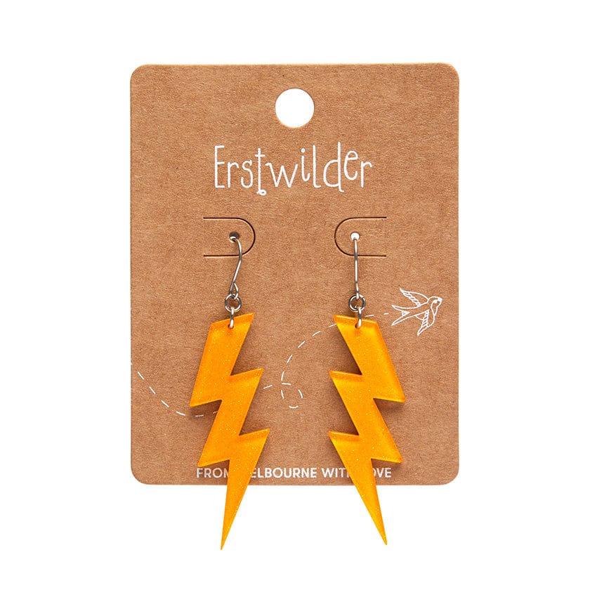 Lightning Bolt Glitter Resin Drop Earrings Orange Erstwilder