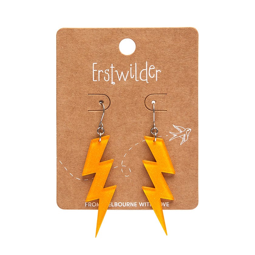 Lightning Bolt Glitter Resin Drop Earrings - Orange  -  Erstwilder  -  Quirky Resin and Enamel Accessories