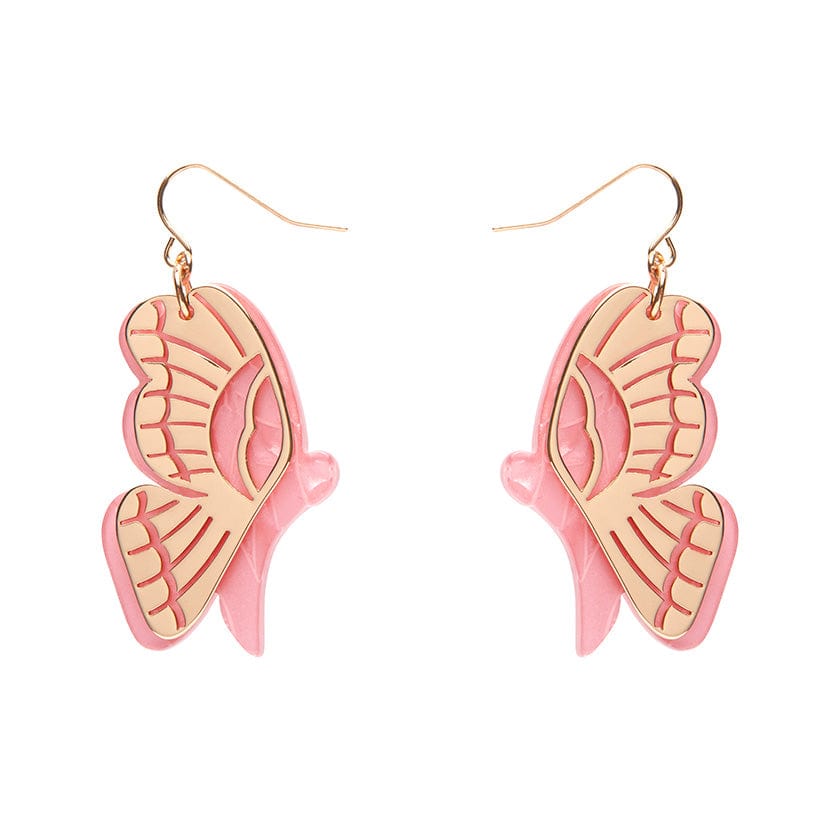Butterfly Textured Resin Drop Earrings - Pink  -  Erstwilder  -  Quirky Resin and Enamel Accessories