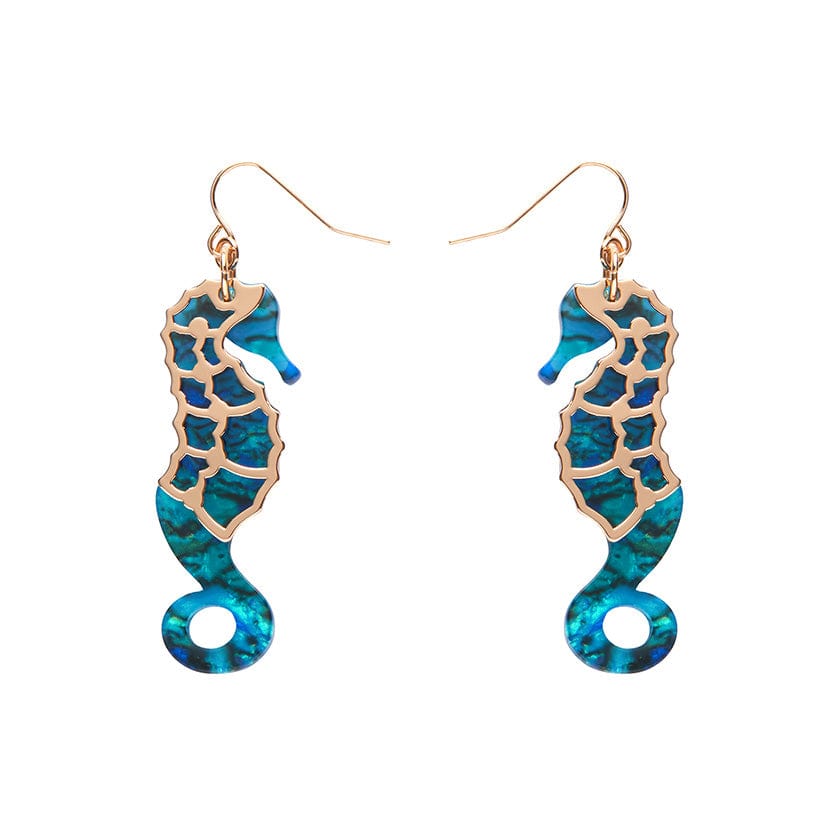 Seahorse Textured Resin Drop Earrings - Blue  -  Erstwilder  -  Quirky Resin and Enamel Accessories