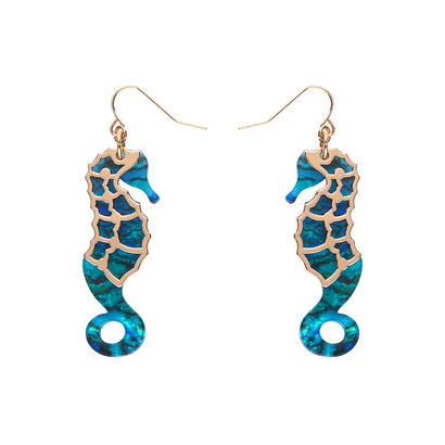 Seahorse Textured Resin Drop Earrings - Blue  -  Erstwilder  -  Quirky Resin and Enamel Accessories