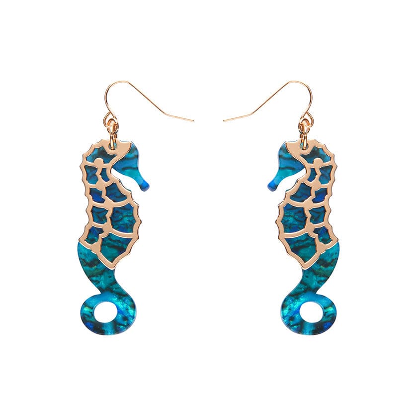 Seahorse Textured Resin Drop Earrings - Blue  -  Erstwilder  -  Quirky Resin and Enamel Accessories