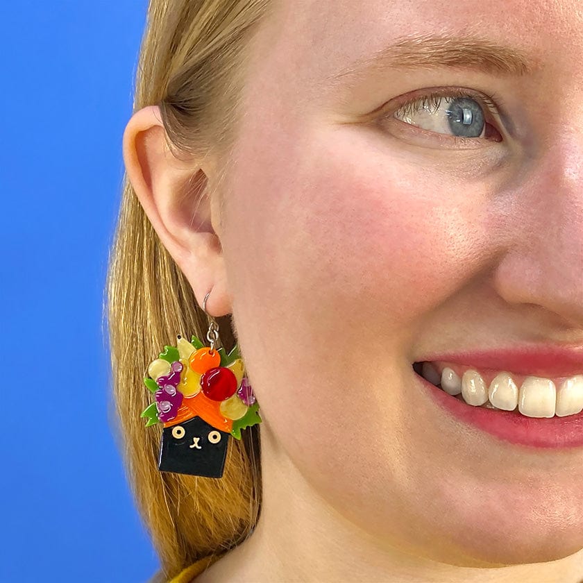 Catmen Miranda Drop Earrings  -  Erstwilder  -  Quirky Resin and Enamel Accessories