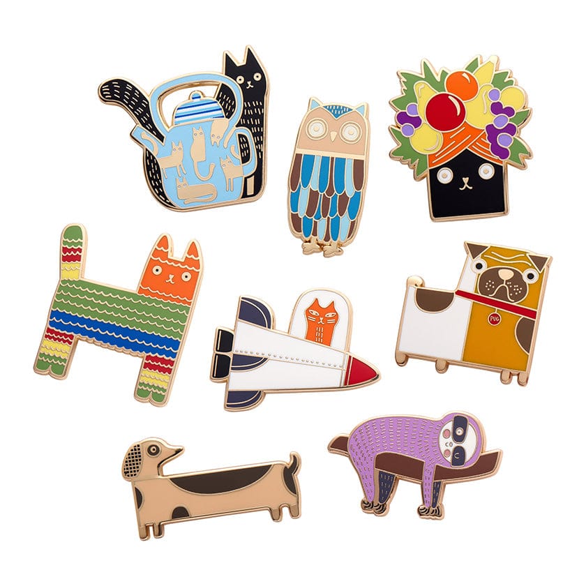 Terry Runyan Pin Pack - 8 Piece  -  Erstwilder  -  Quirky Resin and Enamel Accessories