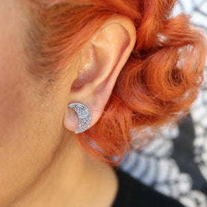 Erstwilder Essentials Crescent Moon Glitter Resin Stud Earrings - Silver EE0006-SG7200