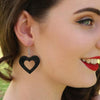 Heart Textured Resin Drop Earrings - Black
