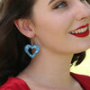 Heart Textured Resin Drop Earrings - Blue
