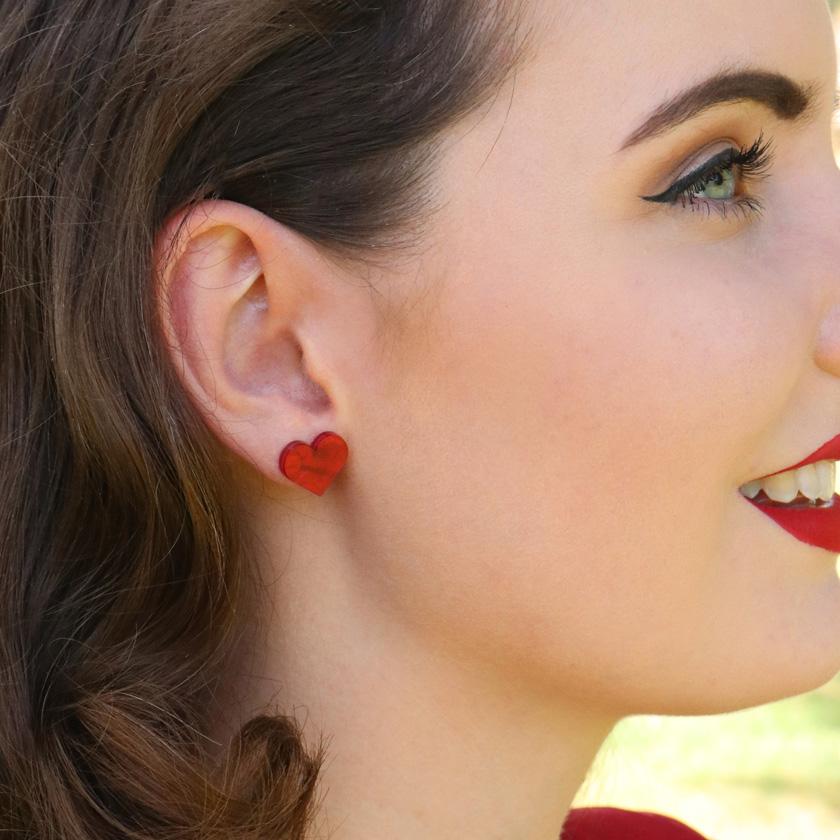 Erstwilder Essentials Heart Textured Stud Earrings - Red EE0005-RI1001