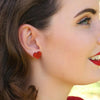 Heart Textured Stud Earrings - Red