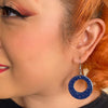Circle Solid Glitter Resin Drop Earrings -Dark Blue