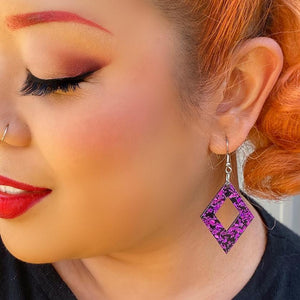 Erstwilder Essentials Diamond Chunky Glitter Resin Drop Earrings - Fuchsia EE1003-CG2300