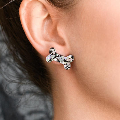Erstwilder Essentials Bones Chunky Glitter Resin Stud Earrings - Silver EE0014-CG7200