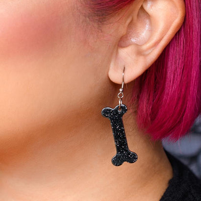 Erstwilder Essentials Bones Glitter Resin Drop Earrings - Black EE1014-SG7000