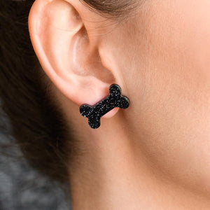 Erstwilder Essentials Bones Glitter Resin Stud Earrings - Black EE0014-SG7000