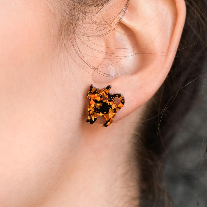 Cat Chunky Glitter Resin Stud Earrings Orange – Erstwilder