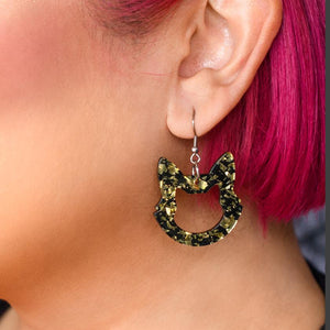 Erstwilder Essentials Cat Head Chunky Glitter Resin Drop Earrings - Yellow EE1011-CG6000