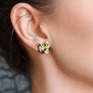 Erstwilder Essentials Cat Head Chunky Glitter Resin Stud Earrings - Yellow EE0011-CG6000