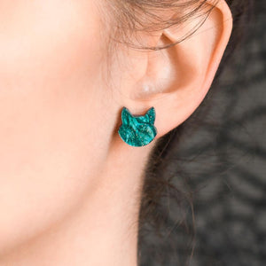 Erstwilder Essentials Cat Head Ripple Glitter Resin Stud Earrings - Green EE0011-RG4000