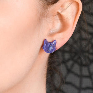 Erstwilder Essentials Cat Head Ripple Glitter Resin Stud Earrings - Purple EE0011-RG5000