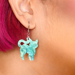 Erstwilder Essentials Cat Ripple Glitter Resin Drop Earrings - Green EE1012-RG4000