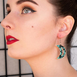 Erstwilder Essentials Crescent Moon Chunky Glitter Resin Drop Earrings - Teal EE1006-CG4400