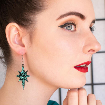 Erstwilder Essentials Starburst Chunky Glitter Resin Drop Earrings - Teal EE1002-CG4400