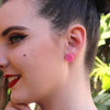 Circle Marble Resin Stud Earrings - Pink