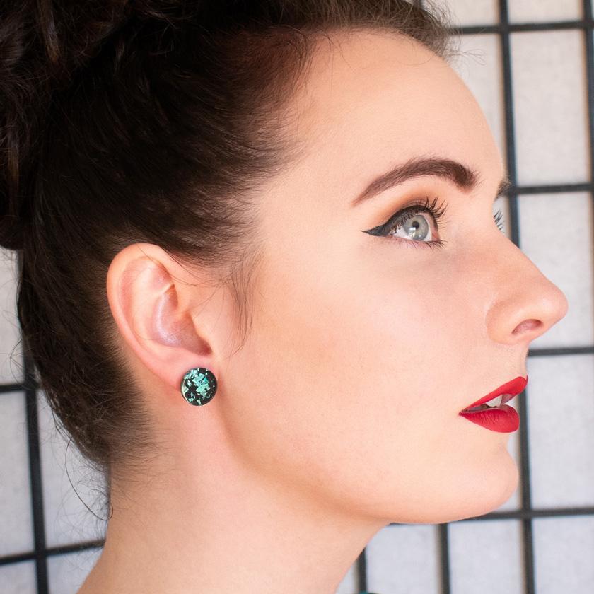 Erstwilder Essentials Circle Chunky Glitter Resin Stud Earrings - Teal EE0004-CG4400