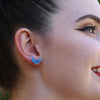 Crescent Moon Marble Resin Stud Earrings - Blue